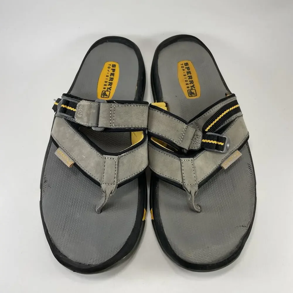Sperry Top-Sider Santa Cruz Grey Leather Flip Flops Thong Sandals Mens Size 10